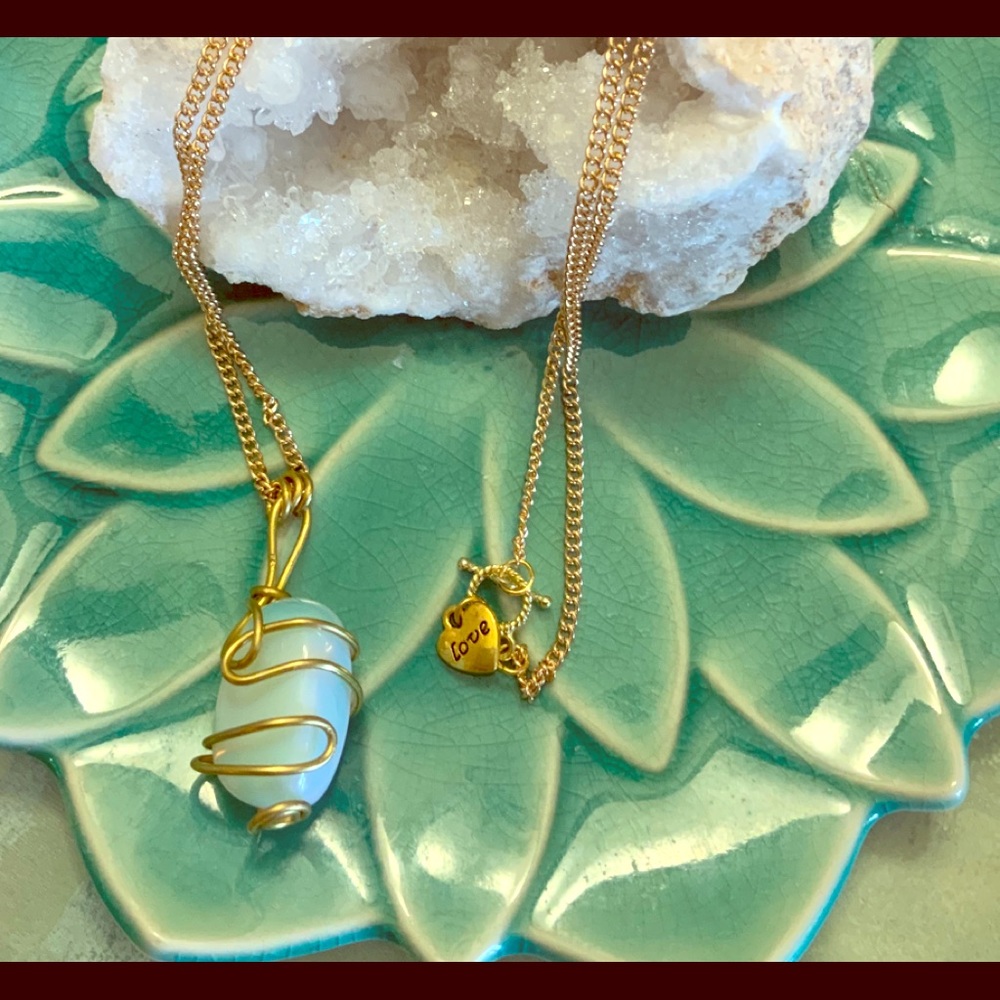 Opalite Gemstone Wire Wrap Charm Pendant Necklace